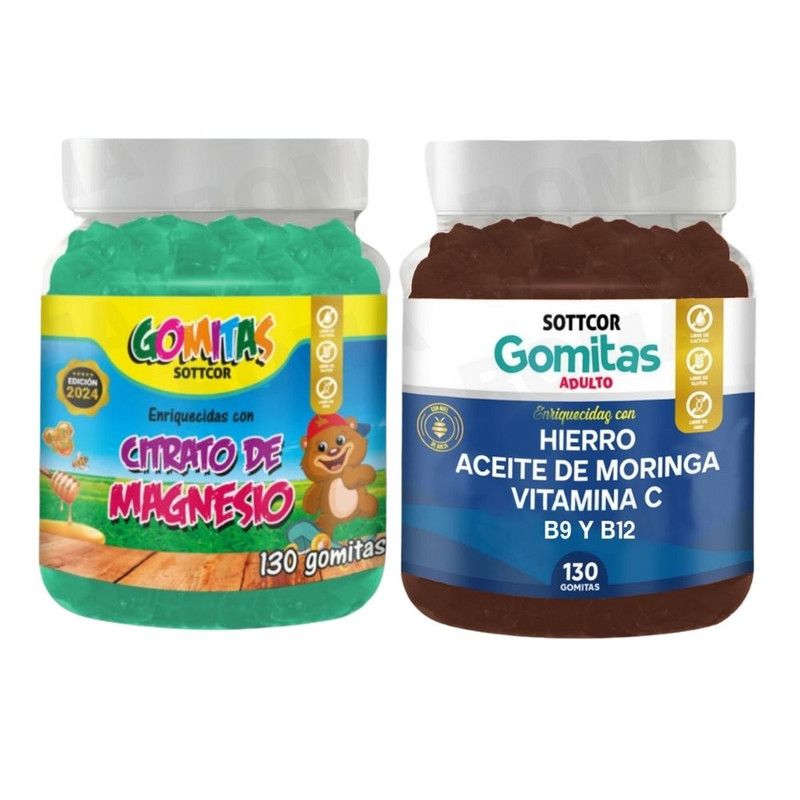 GENERICO - PACK 2 GOMITAS CITRATO DE MAGNESIO NIÑOS + HIERRO ADULTOS 260 UND