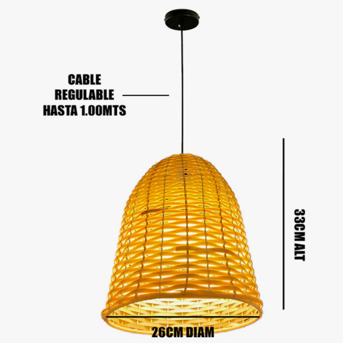 GENERICO - Lámpara Colgante de Mimbre Natural Led