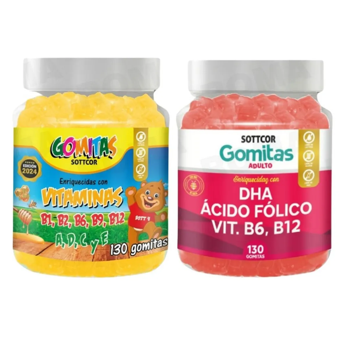 GENERICO - PACK 2 GOMITAS VITAMINAS PARA NIÑOS + DHA ACIDO FOLICO 260 UND