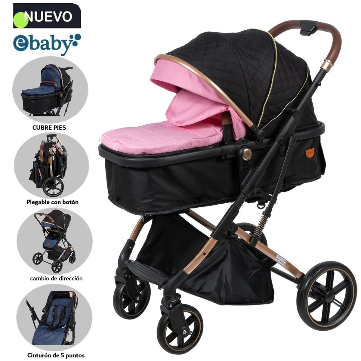EBABY - Coche Cuna Moisés de Lujo SATURNO EB126-1 Rosado