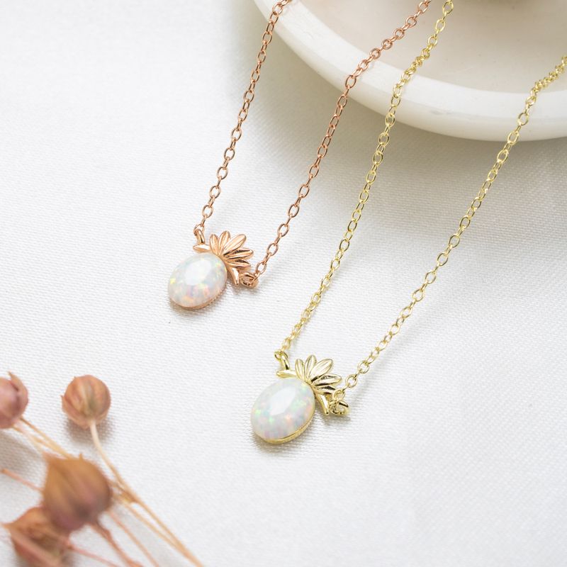 CLEO JOYAS & ACCESORIOS - COLLAR OPALO PIÑA CON BAÑO DE ORO