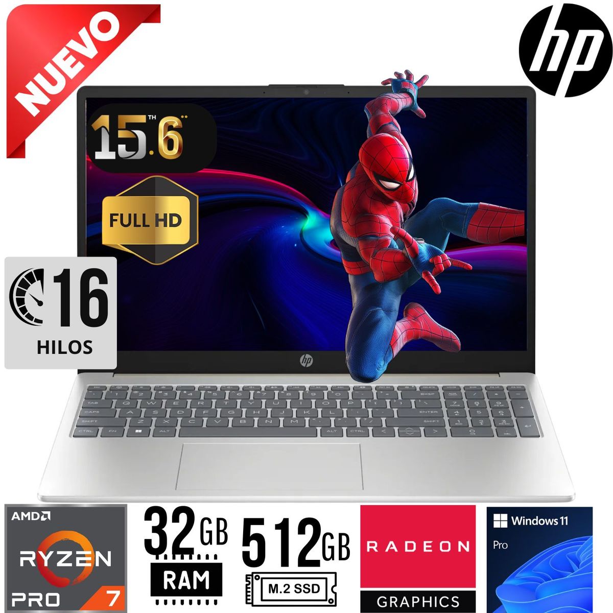 HP - LAPTOP HP 15 FC0275LA Ryzen 7 7330U  15.6" FULL HD RAM 32GB SSD 512GB W11 PRO