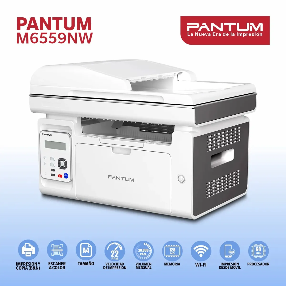 PANTUM - Impresora PANTUM Multifuncional Laser Monocromatica M6559NW  Wi-fi
