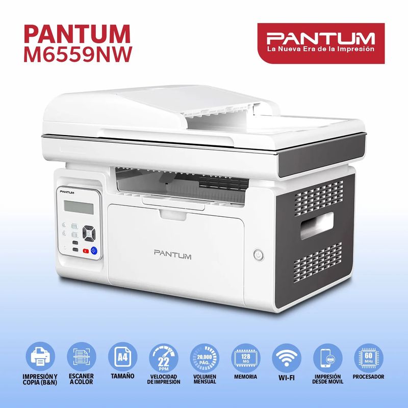 PANTUM - Impresora PANTUM Multifuncional Laser Monocromatica M6559NW  Wi-fi