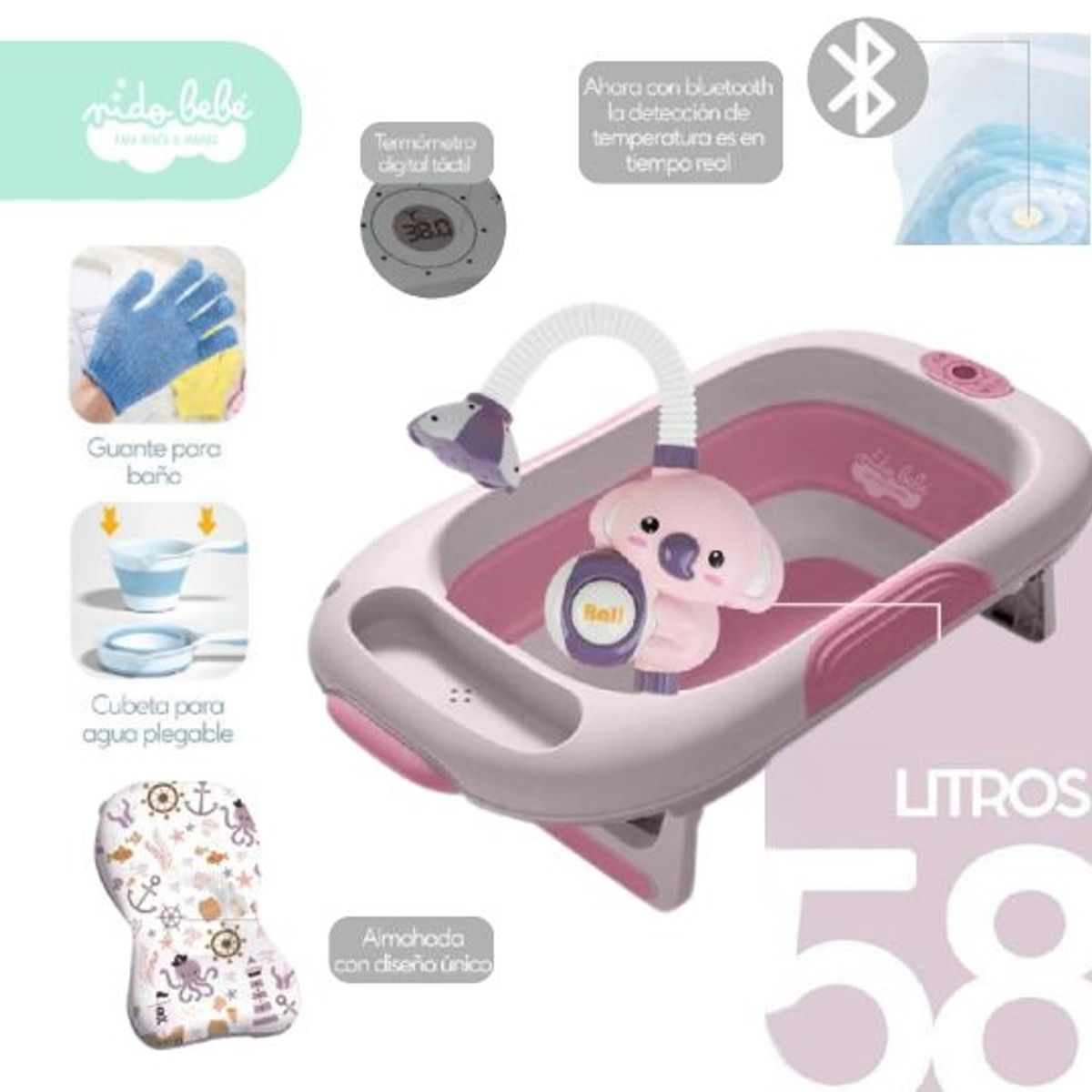 Baby - Bañera Plegable de Bebe modelo Atlantic pink