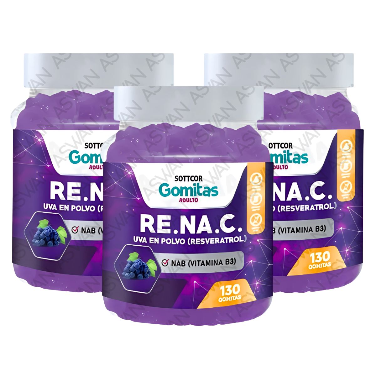 GENERICO - Pack De 3 Adulto De Resveratrol 130 Gomitas - SOTTCOR