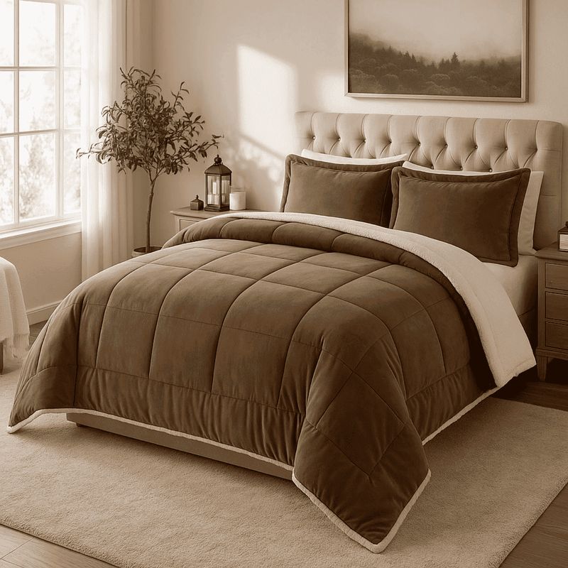 GENERICO - EDREDON 1 PLAZA INVERNIA SET FELPA CON SHERPA + FUNDAS DE ALMOHADA