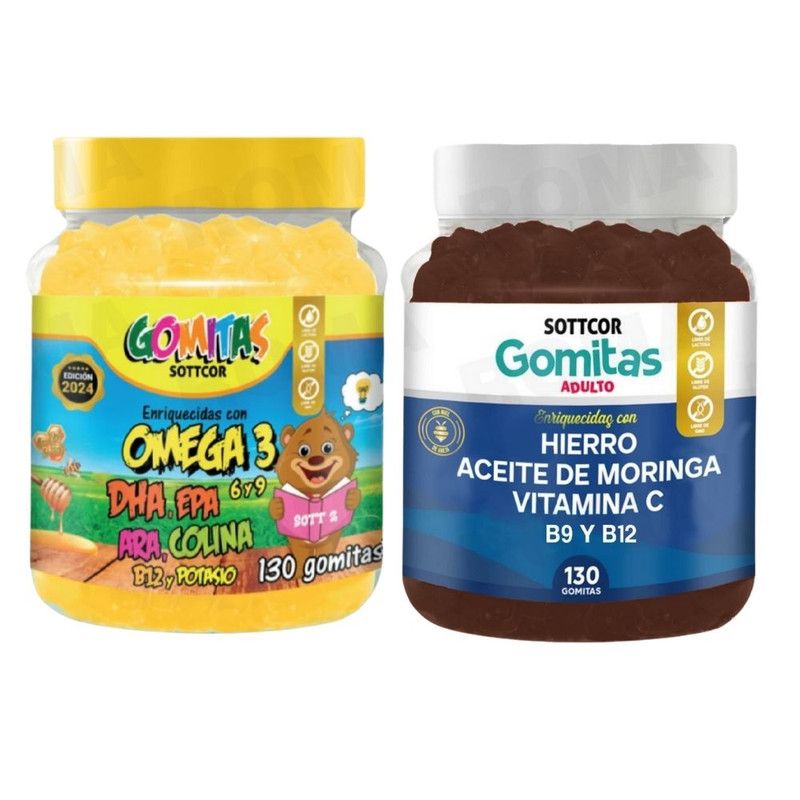 GENERICO - PACK 2 GOMITAS OMEGA 3 NIÑOS + HIERRO ADULTOS 260 UND