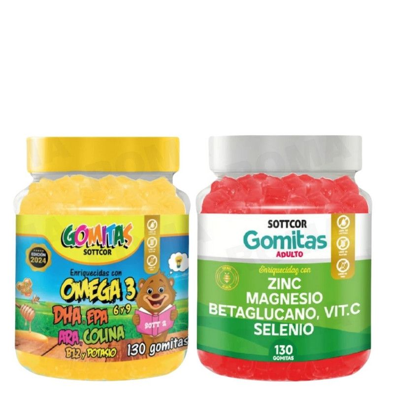 GENERICO - PACK 2 GOMITAS OMEGA 3 NIÑOS + ZINC ADULTO 260 UND