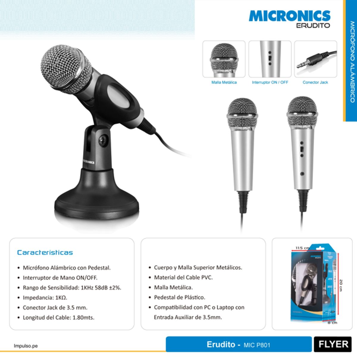 MICRONICS - Micrófono alámbrico con Pedestal Micronics Erudito MIC P801