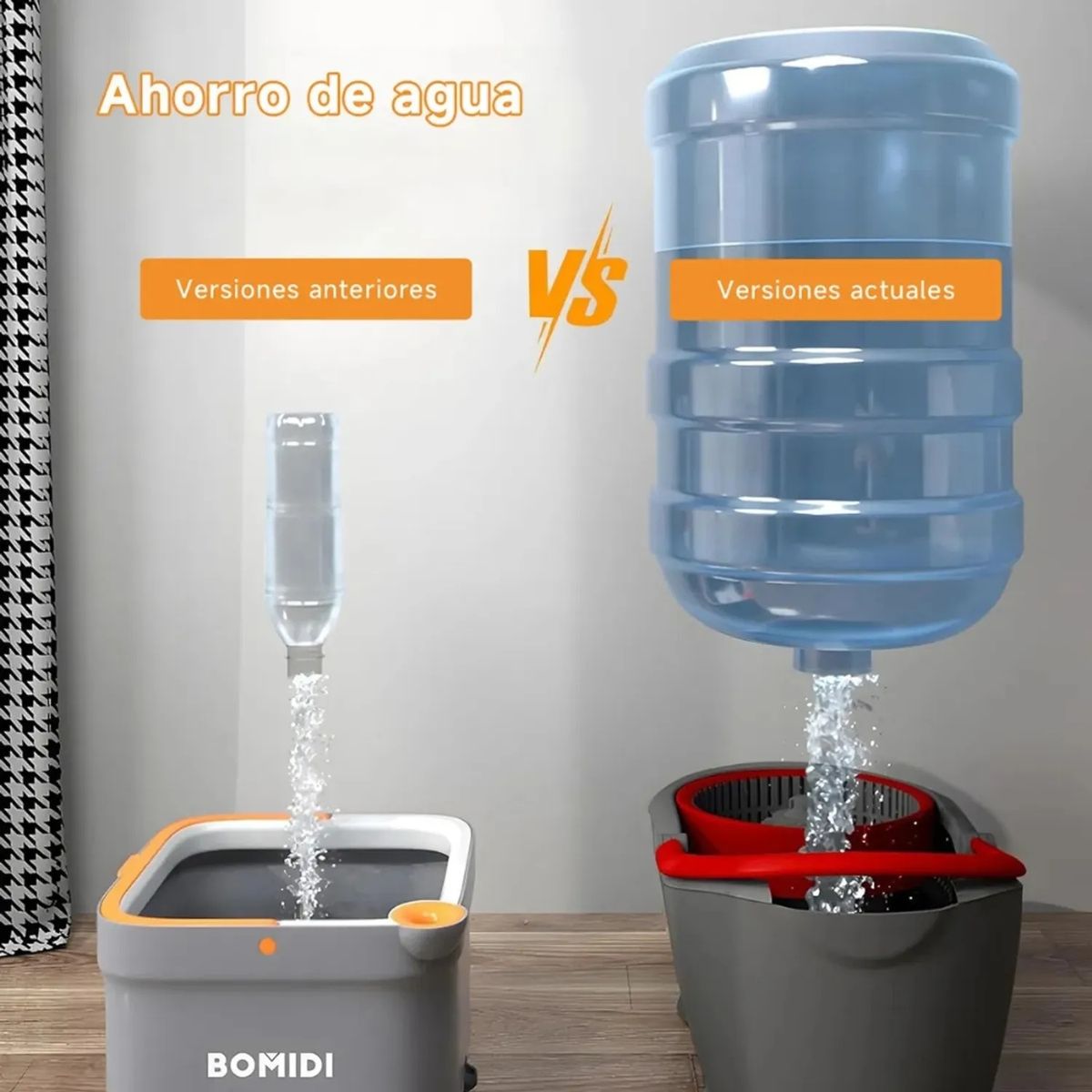 BOMIDI - Trapeador Giratorio Bomidi Gris Balde Escurridor 2 Mopas M20