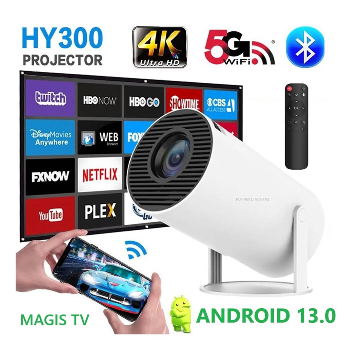 GENERICO - Proyector Inteligente HY300 PRO 4K Android WiFi Bluetooth