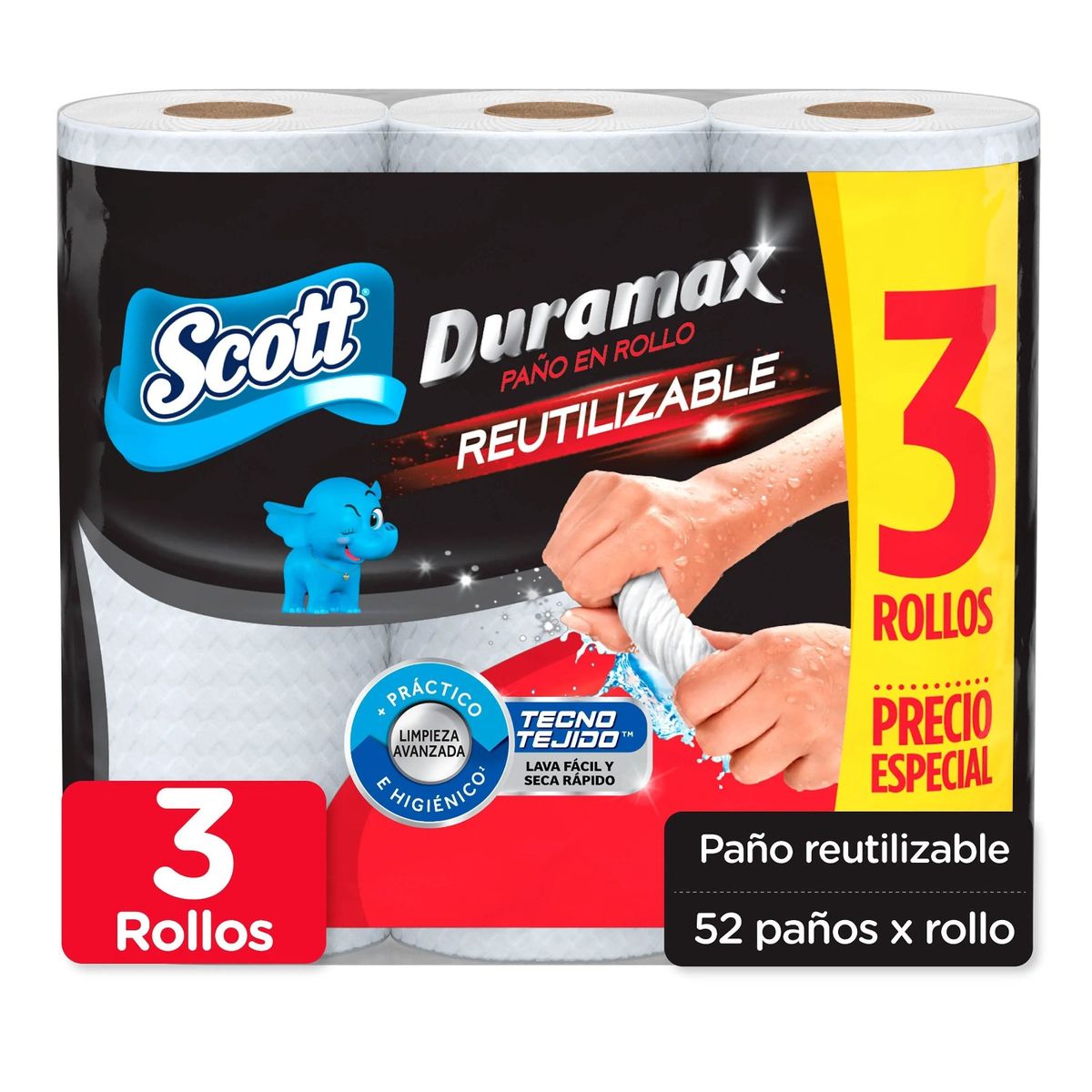 SCOTT - Paño Reutilizable Scott Duramax 3 rollos de 58 Paños 