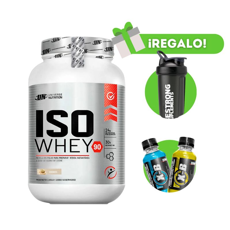 UNIVERSE NUTRITION - PROTEÍNA ISO WHEY 1 KG COOKIES + SHAKER  + XB