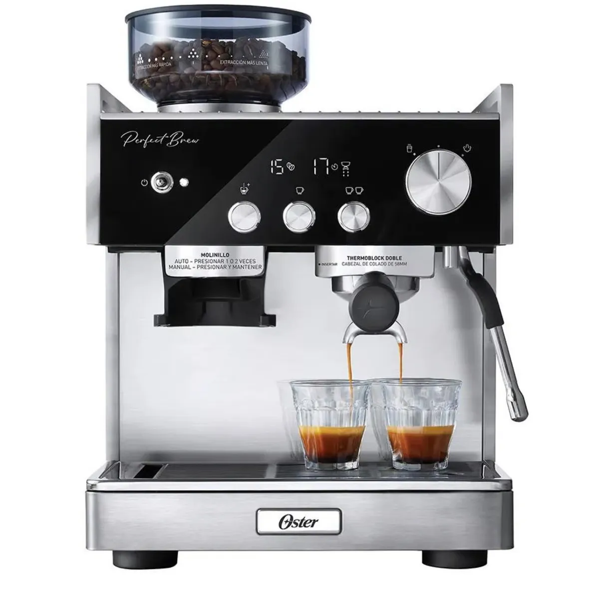 OSTER - Cafetera para Espresso con Molinillo Perfect Brew BVSTEM7400