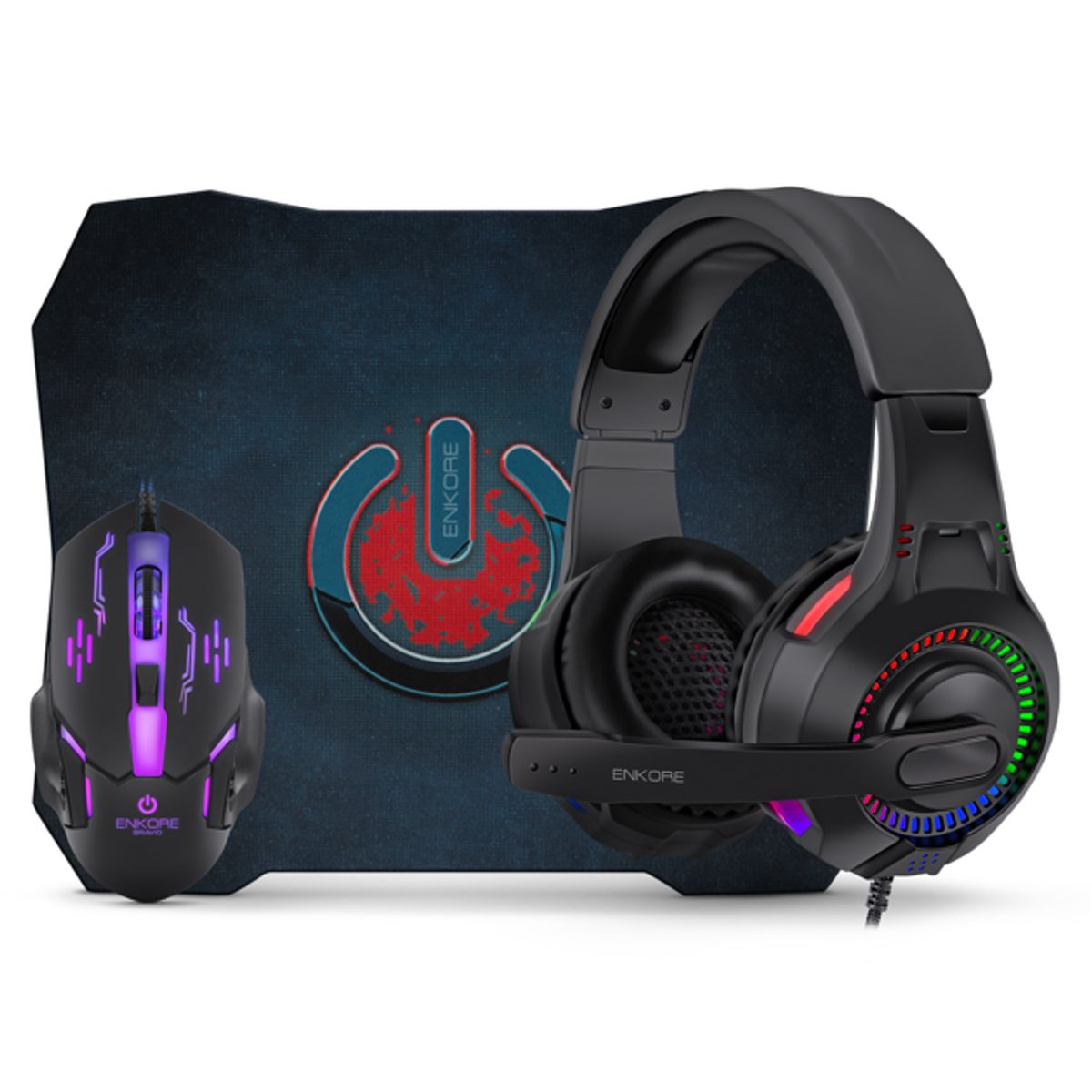 ENKORE - Kit Gamer 3 en 1: Mouse + Auricular + Pad Mouse Enkore Bravio ENT G1000NB