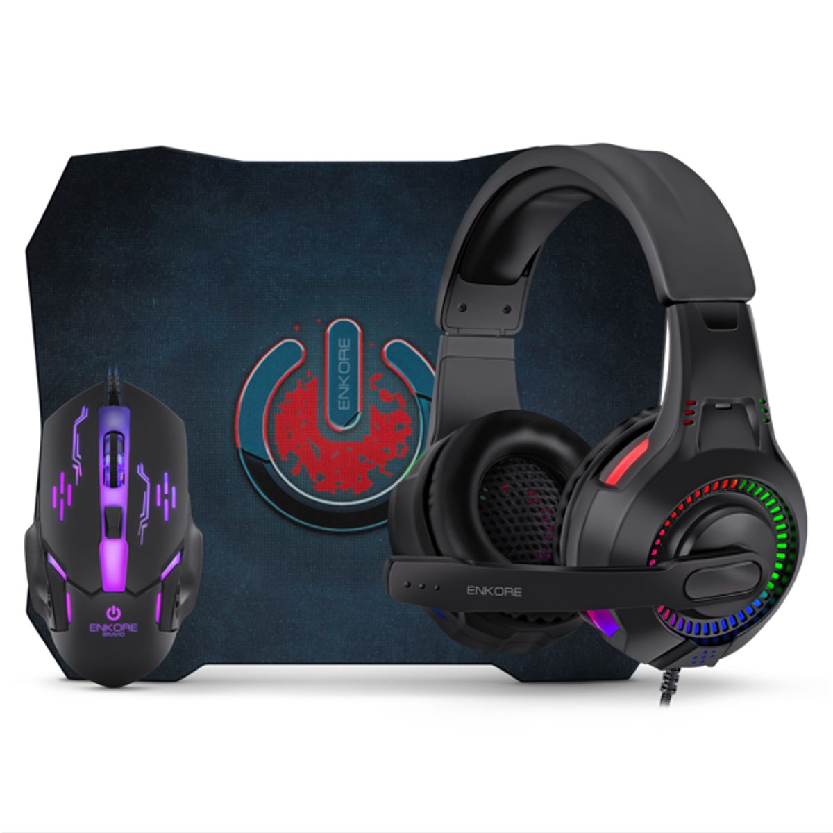 ENKORE - Kit Gamer 3 en 1: Mouse + Auricular + Pad Mouse Enkore Bravio ENT G1000NB