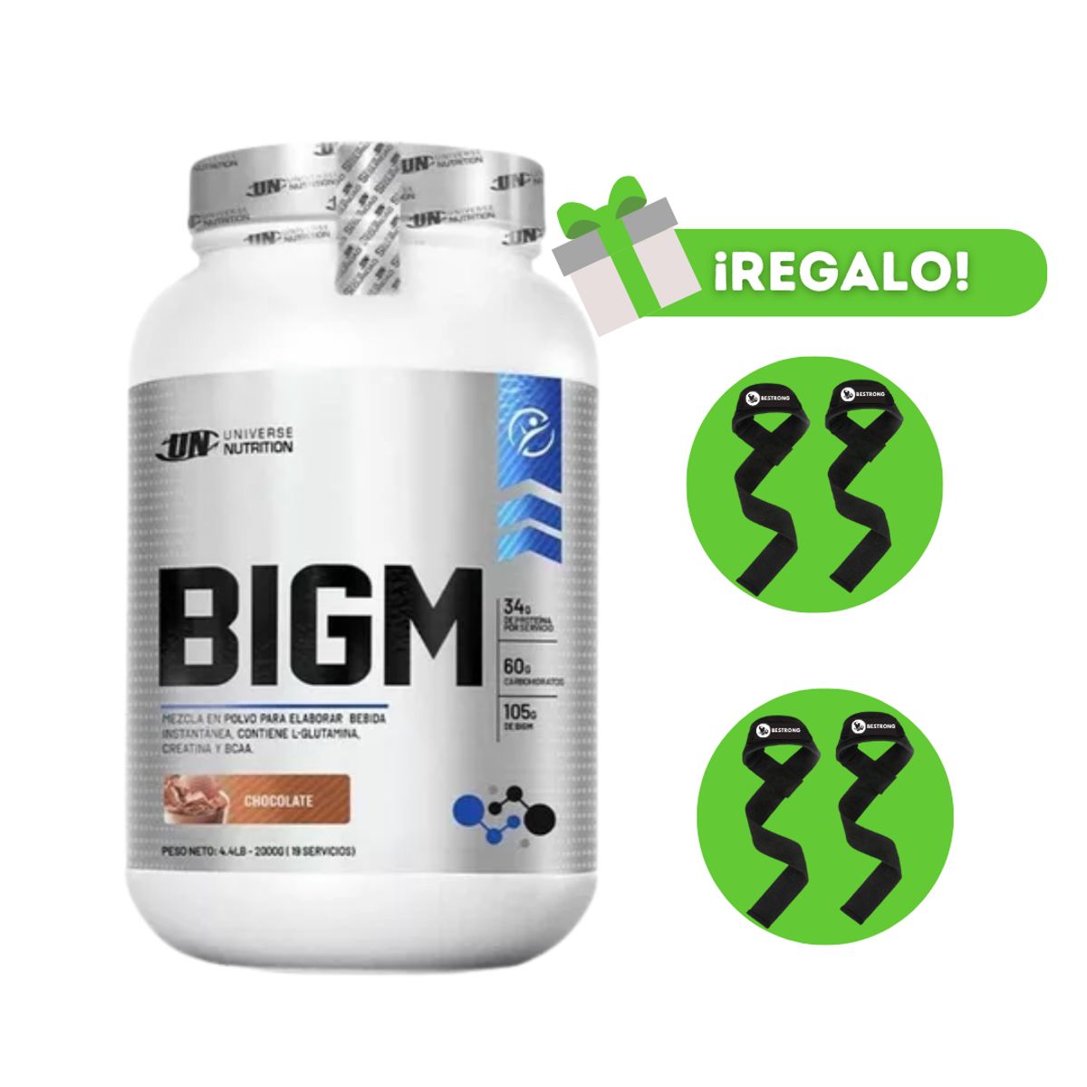 UNIVERSE NUTRITION - PROTEÍNA BIGM 2K CHOCOLATE + 2 STRAPS