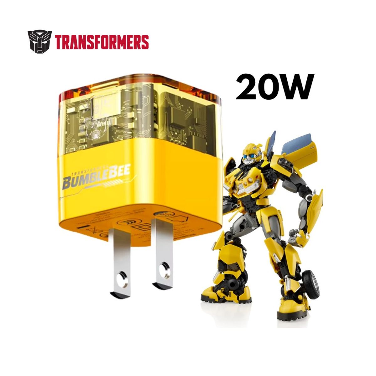 TRANSFORMERS - Cargador De Pared 20W Con Conector USB-C y USB-A Transformers TF-K05 Amarillo