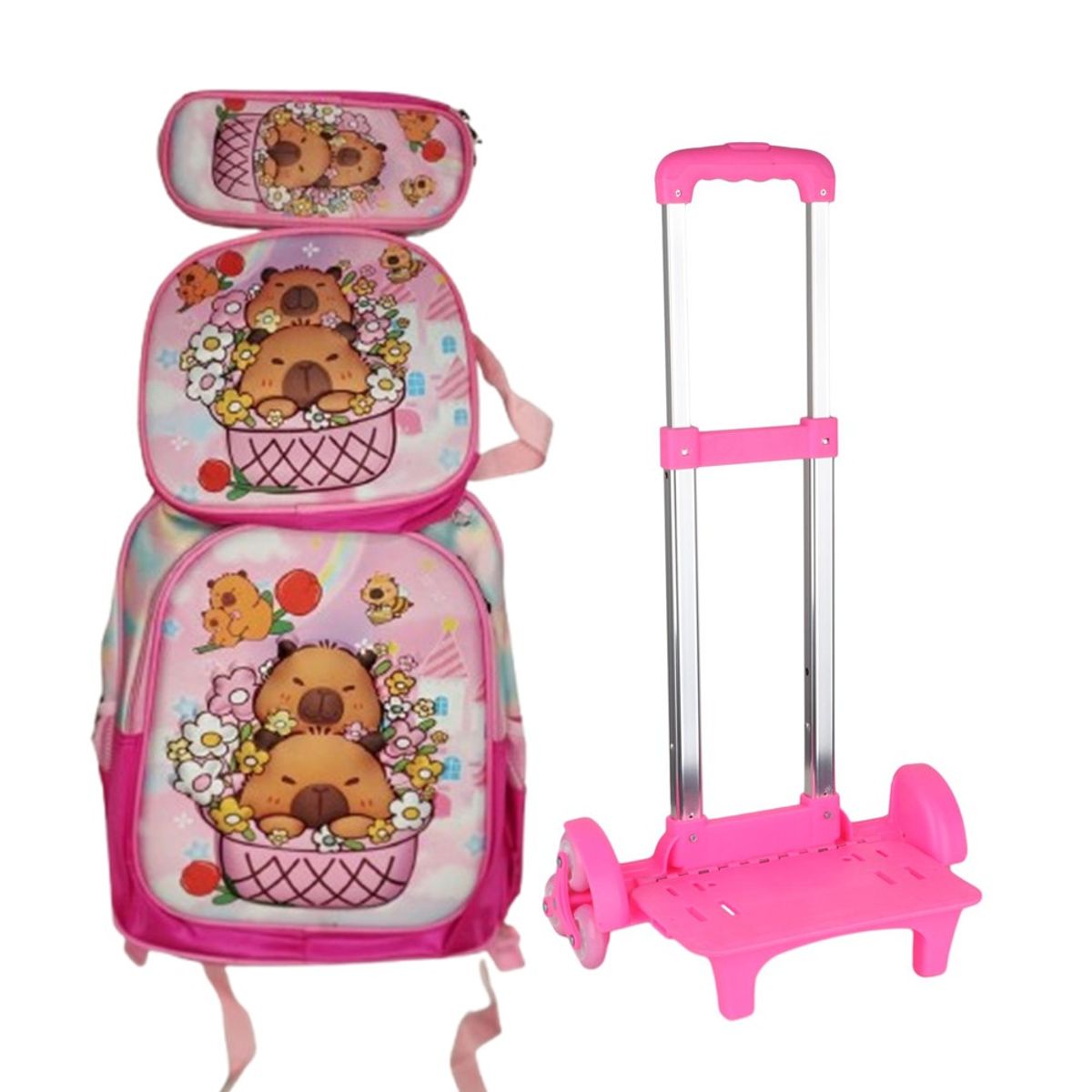 GENERICO - MOCHILA CAPIBARA TRES PIEZAS CON SEIS RUEDAS - NIÑA - DESMONTABLE