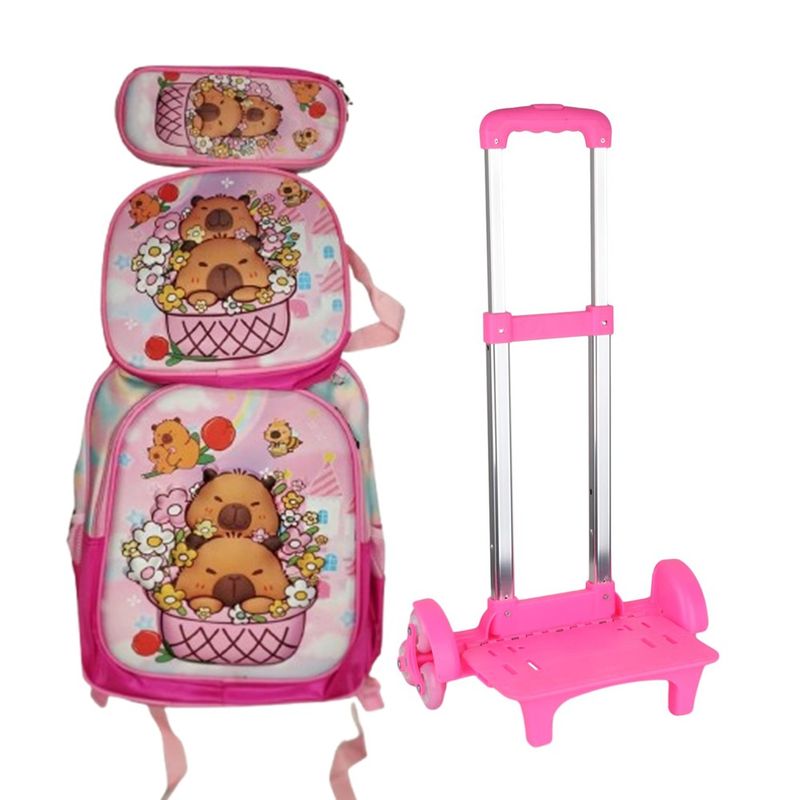 GENERICO - MOCHILA CAPIBARA TRES PIEZAS CON SEIS RUEDAS - NIÑA - DESMONTABLE