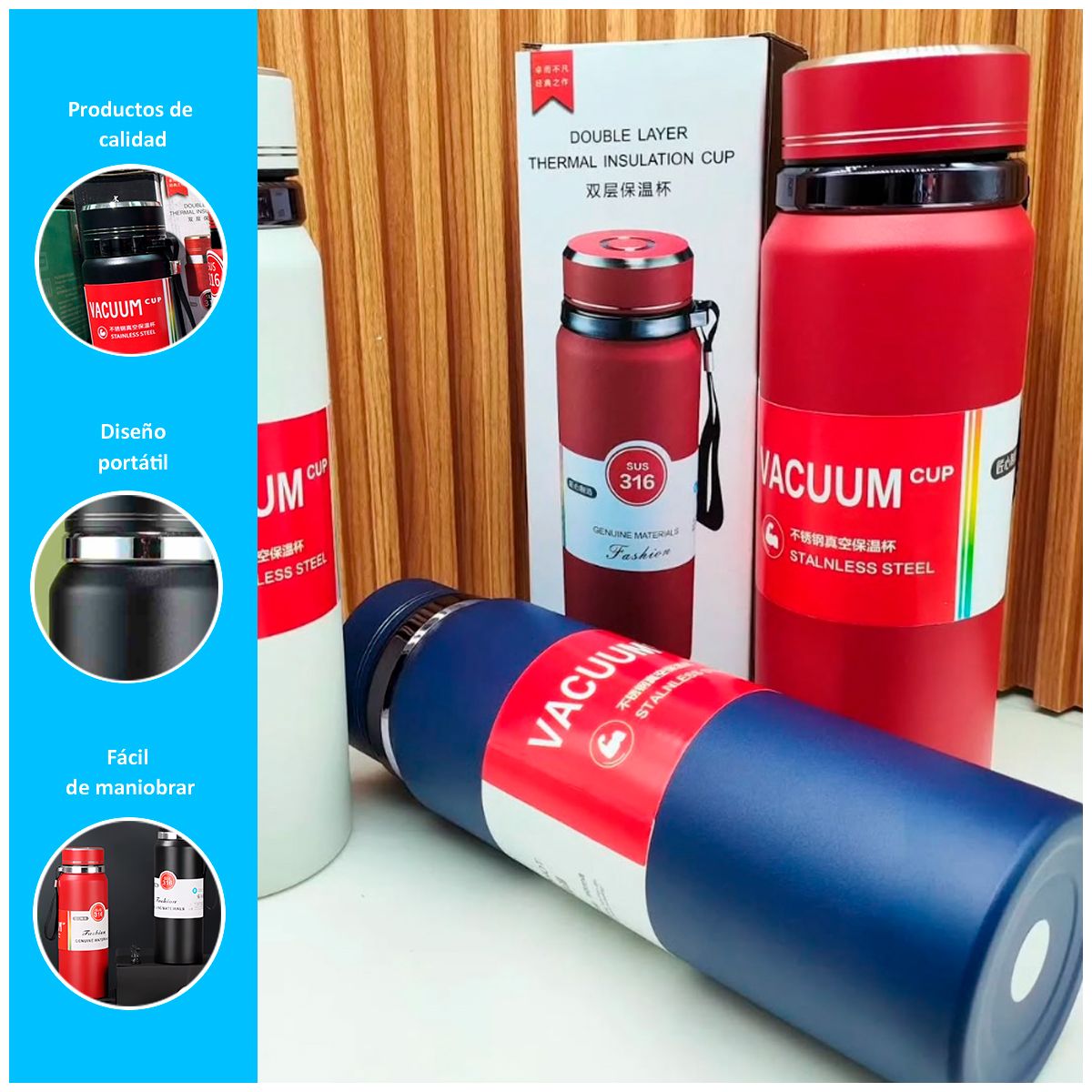 GENERICO - Termo de Acero Inoxidable Rojo