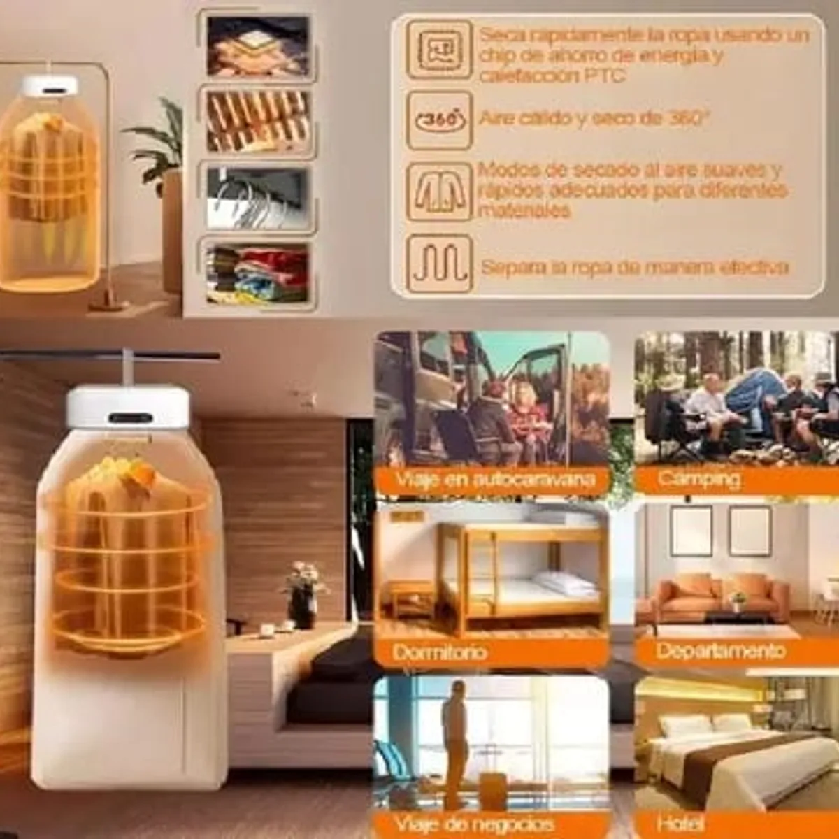 GENERICO - Secador de ropa eléctrico plegable