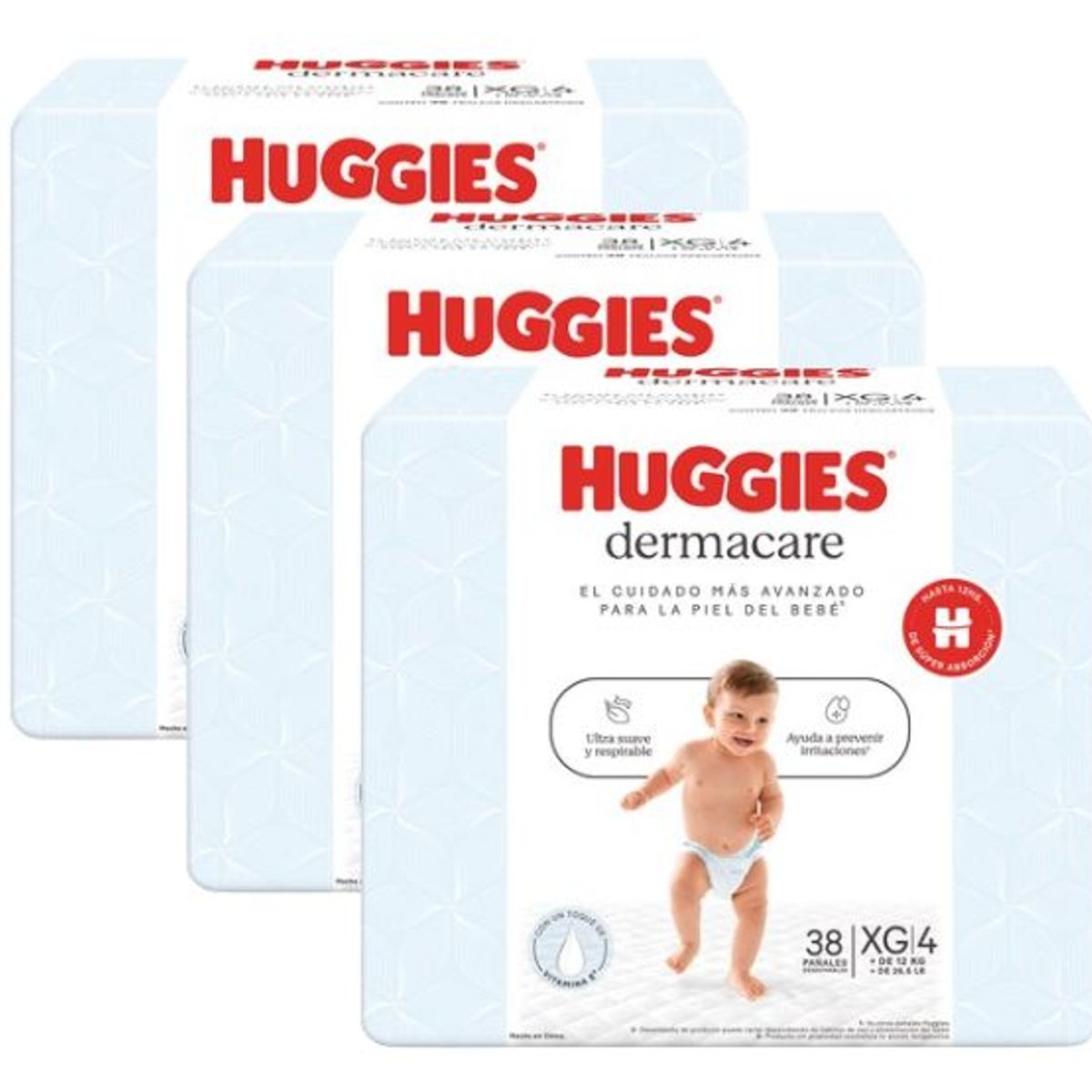 HUGGIES - PACK DE 3 PAÑALES HUGGIES DERMACARE TALLA XG X38