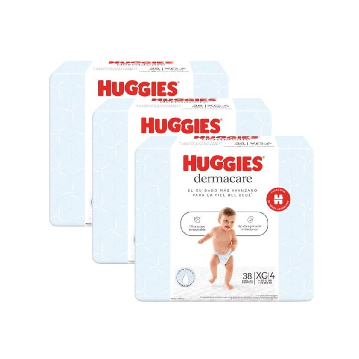 HUGGIES - PACK DE 3 PAÑALES HUGGIES DERMACARE TALLA XG X38