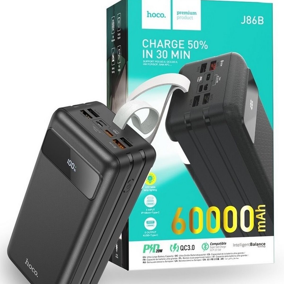 HOCO - Cargador Bateria Portatil 60000mA - 22W Con Linterna Power Bank Hoco