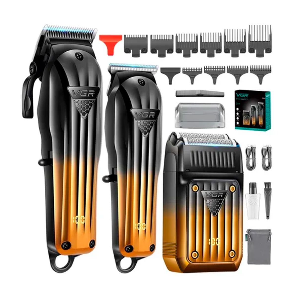 VOYAGER - Combo Maquina Barberia VGR V-644 Shaver Inalambrico 3 En 1