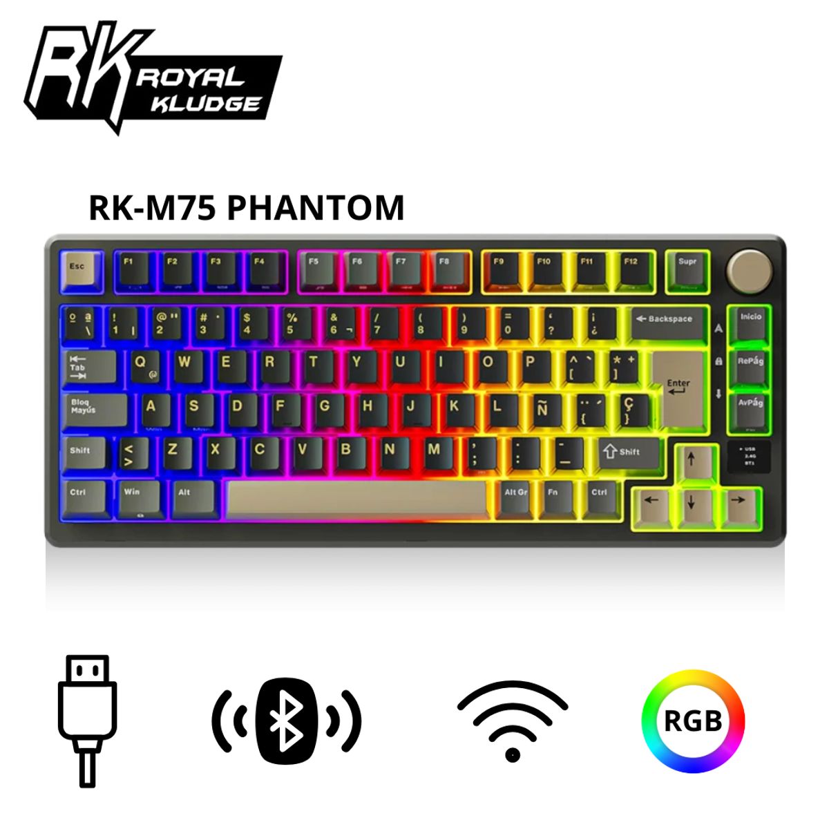ROYAL KLUDGE - Teclado Royal Kludge RK-M75 Inalambrico PHANTOM - K SILVER SWITCH