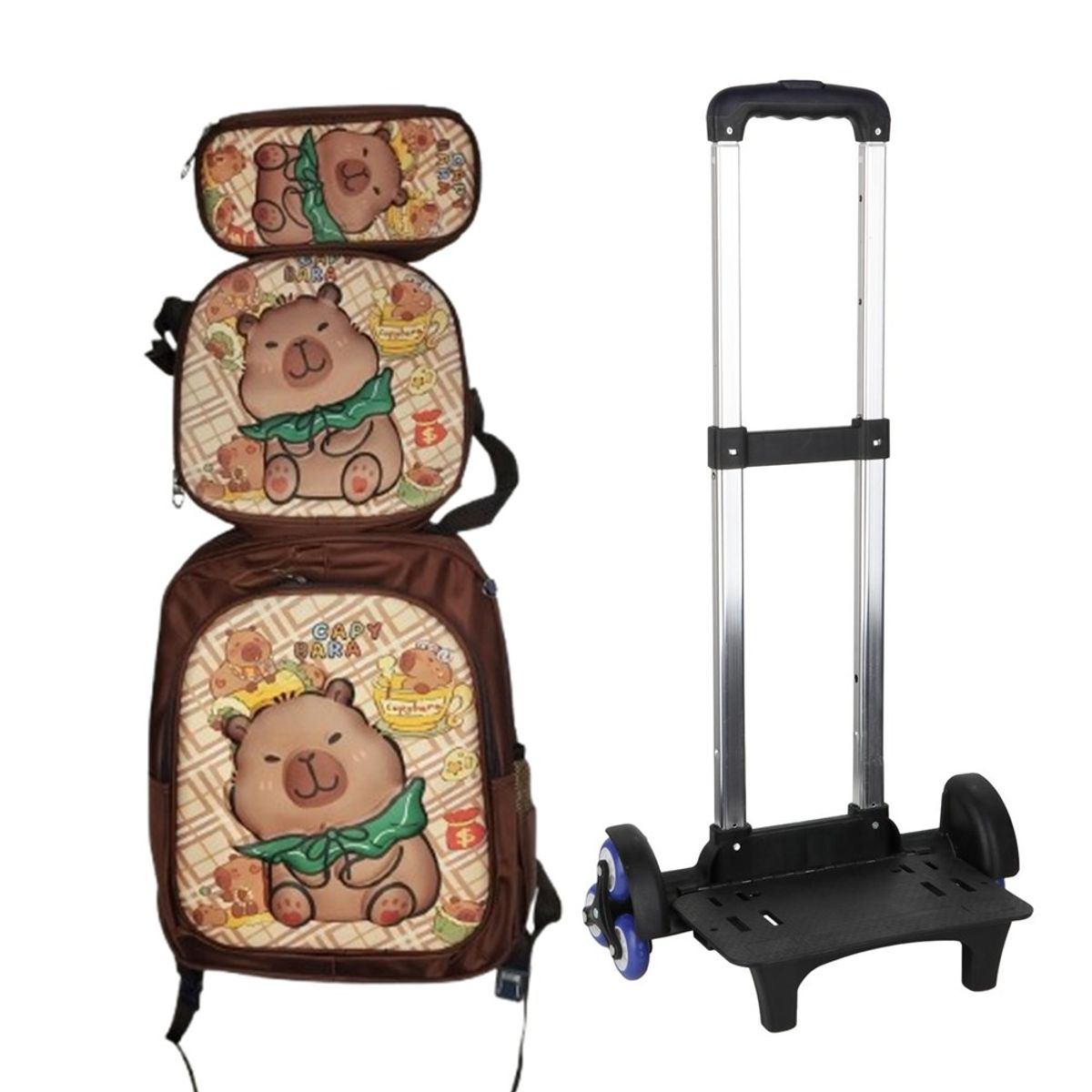 GENERICO - MOCHILA CAPIBARA TRES PIEZAS CON SEIS RUEDAS - NIÑO - DESMONTABLE