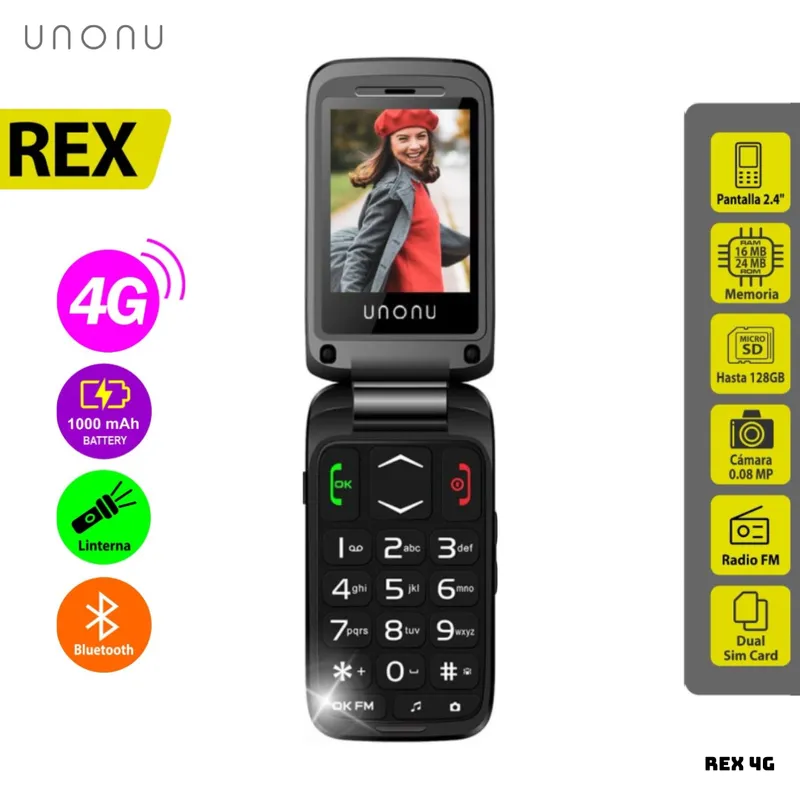 UNONU - CELULAR BASICO UNONU REX FLIP 4G DUAL SIM - NEGRO
