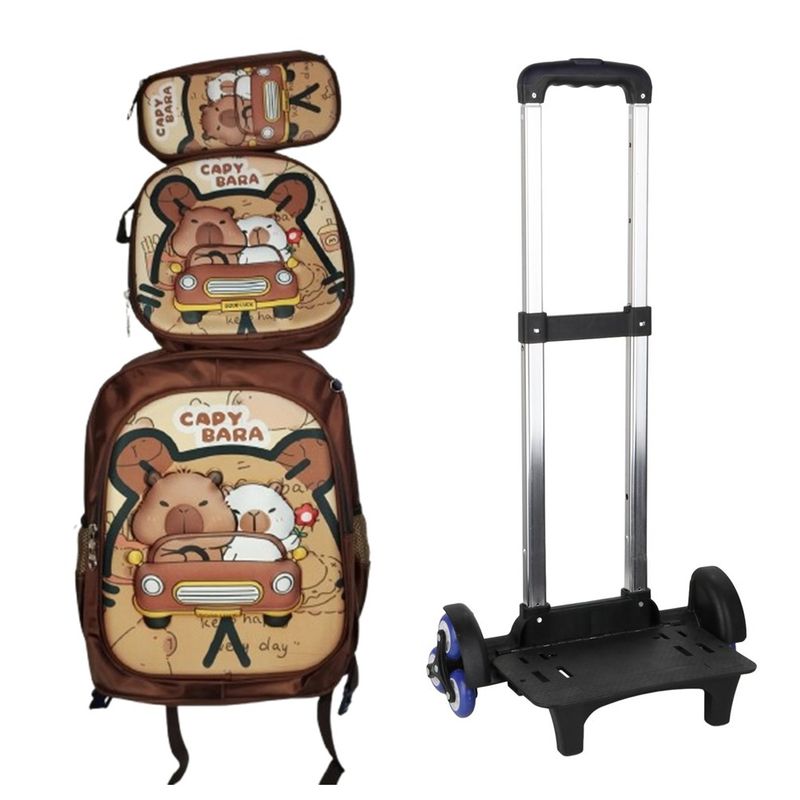 GENERICO - MOCHILA CAPIBARA TRES PIEZAS CON SEIS RUEDAS - NIÑO - DESMONTABLE