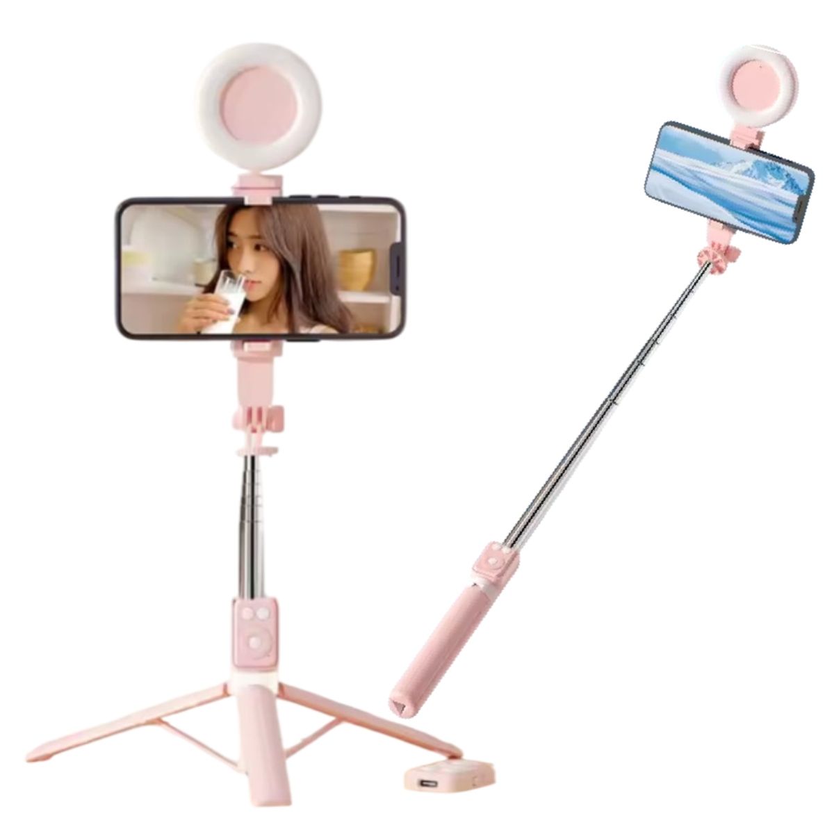 GENERICO - Tripode para Celular Control Bluetooth Luz Led 170cm Rosa Palo Selfie