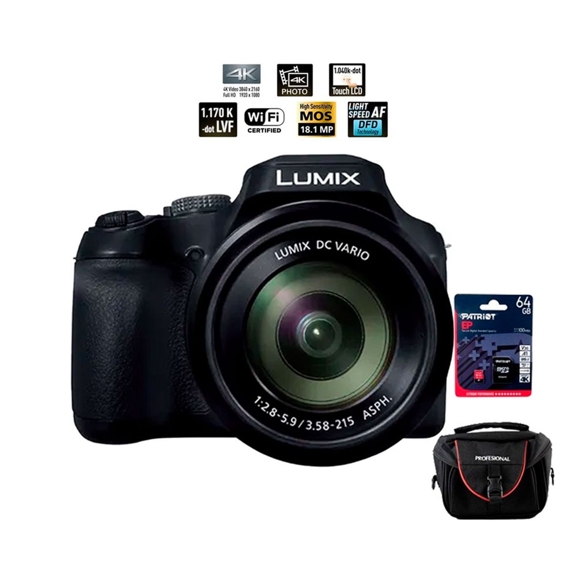 PANASONIC - Camara Panasonic Lumix DC-FZ80D 4K +Estuche +Mem 64