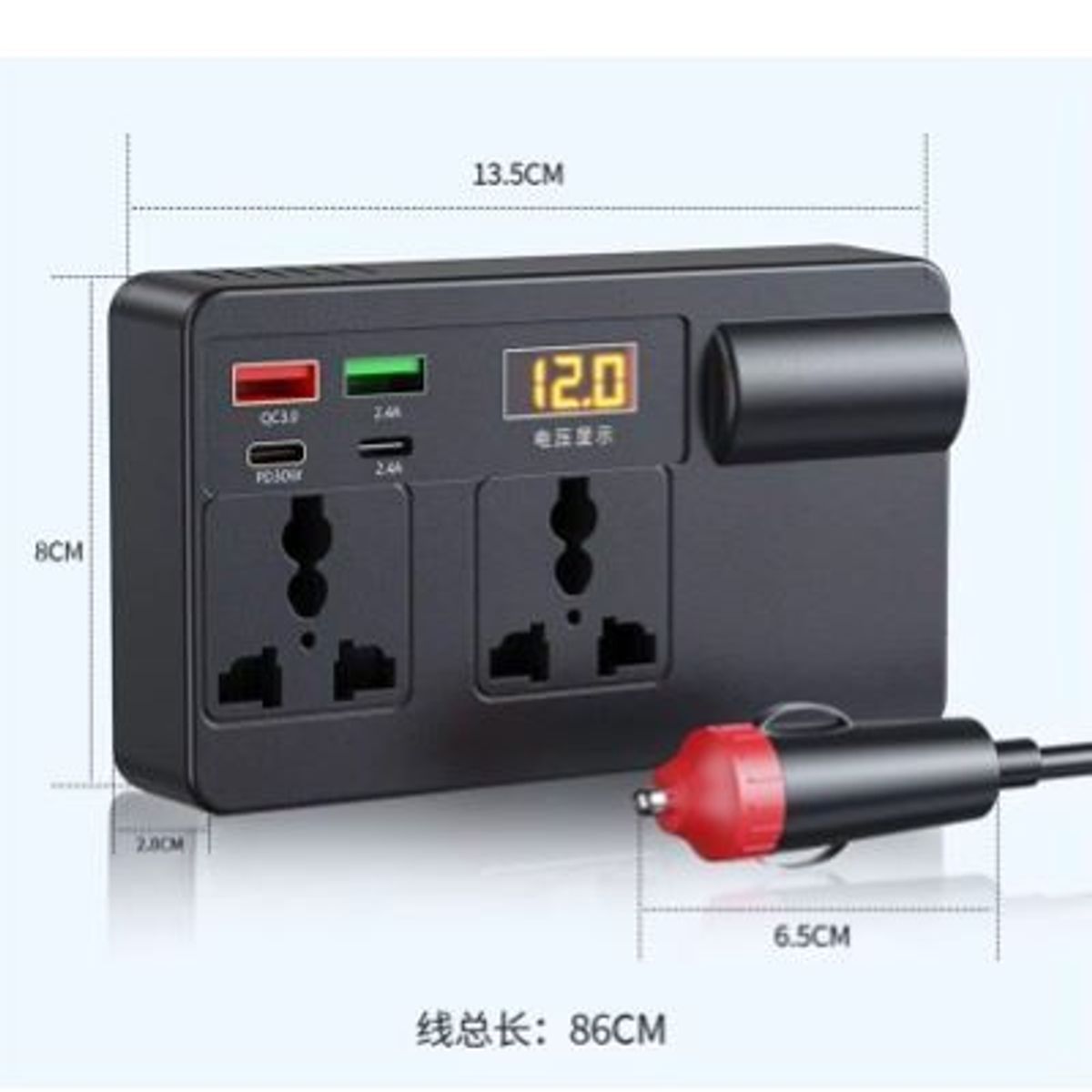 GENERICO - Inversor de coche con detección de voltaje QC 3,0 DC 12V/24V a AC 220V