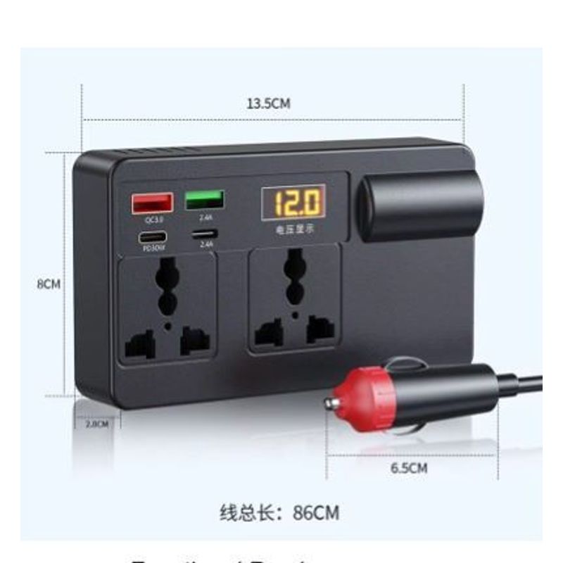 GENERICO - Inversor de coche con detección de voltaje QC 3,0 DC 12V/24V a AC 220V