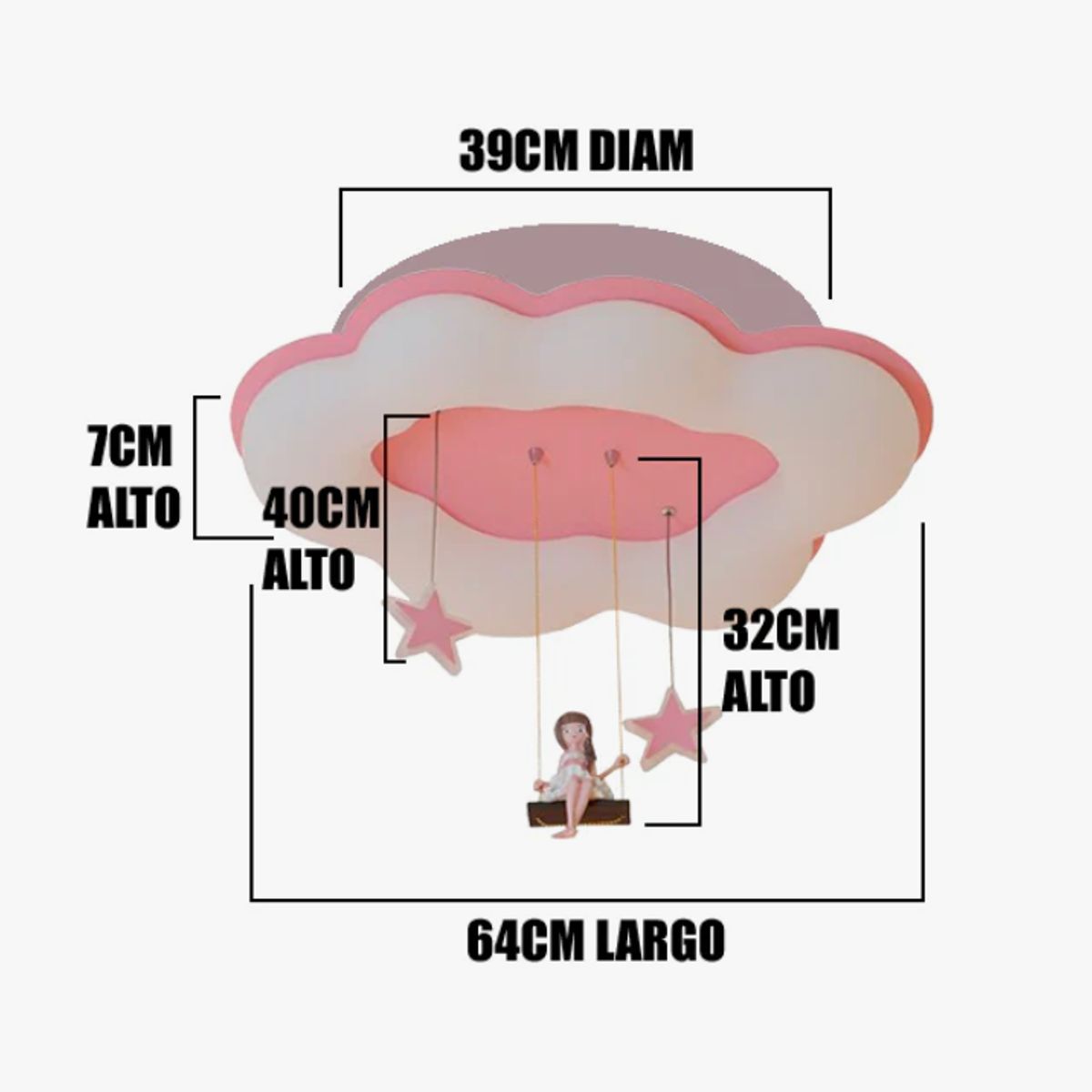 GENERICO - Lámpara de Techo Infantil Swing Cloud 56W Led 3 en 1