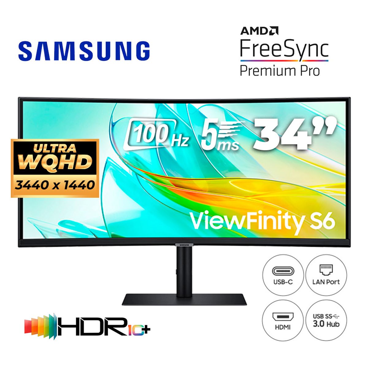 SAMSUNG - MONITOR CURVO SAMSUNG VIEWFINITY S6 S65UC 34 FHD ULTRA-WQHD DP