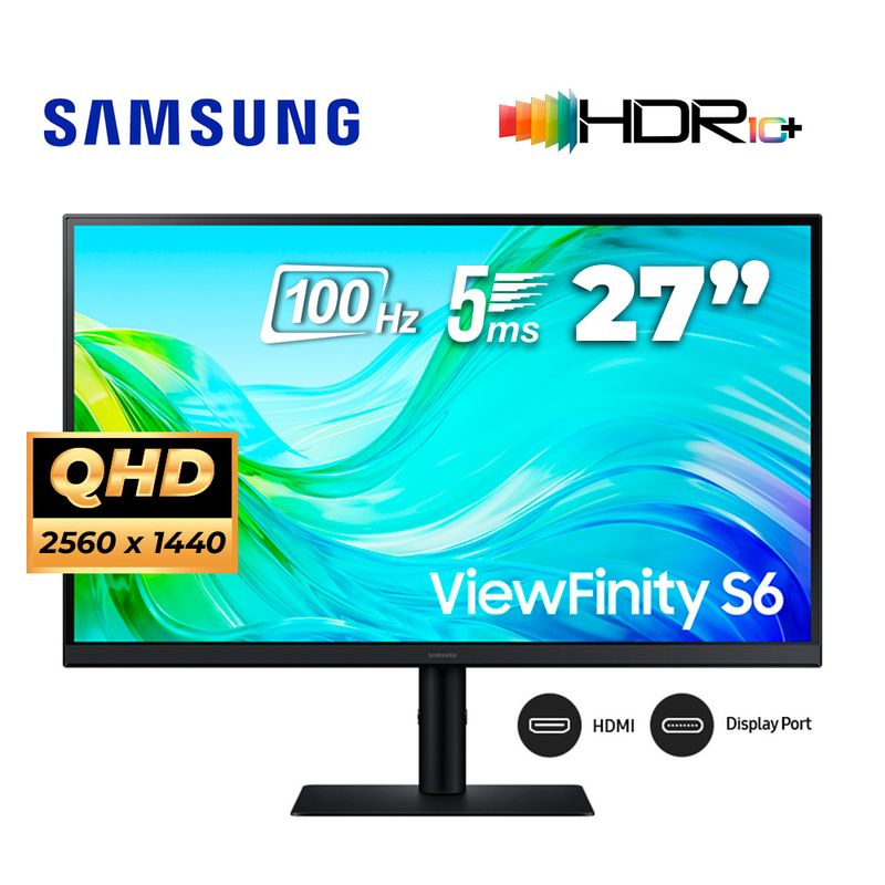 SAMSUNG - MONITOR PLANO SAMSUNG VIEWFINITY S6 27" QHD IPS 100HZ 5 MS