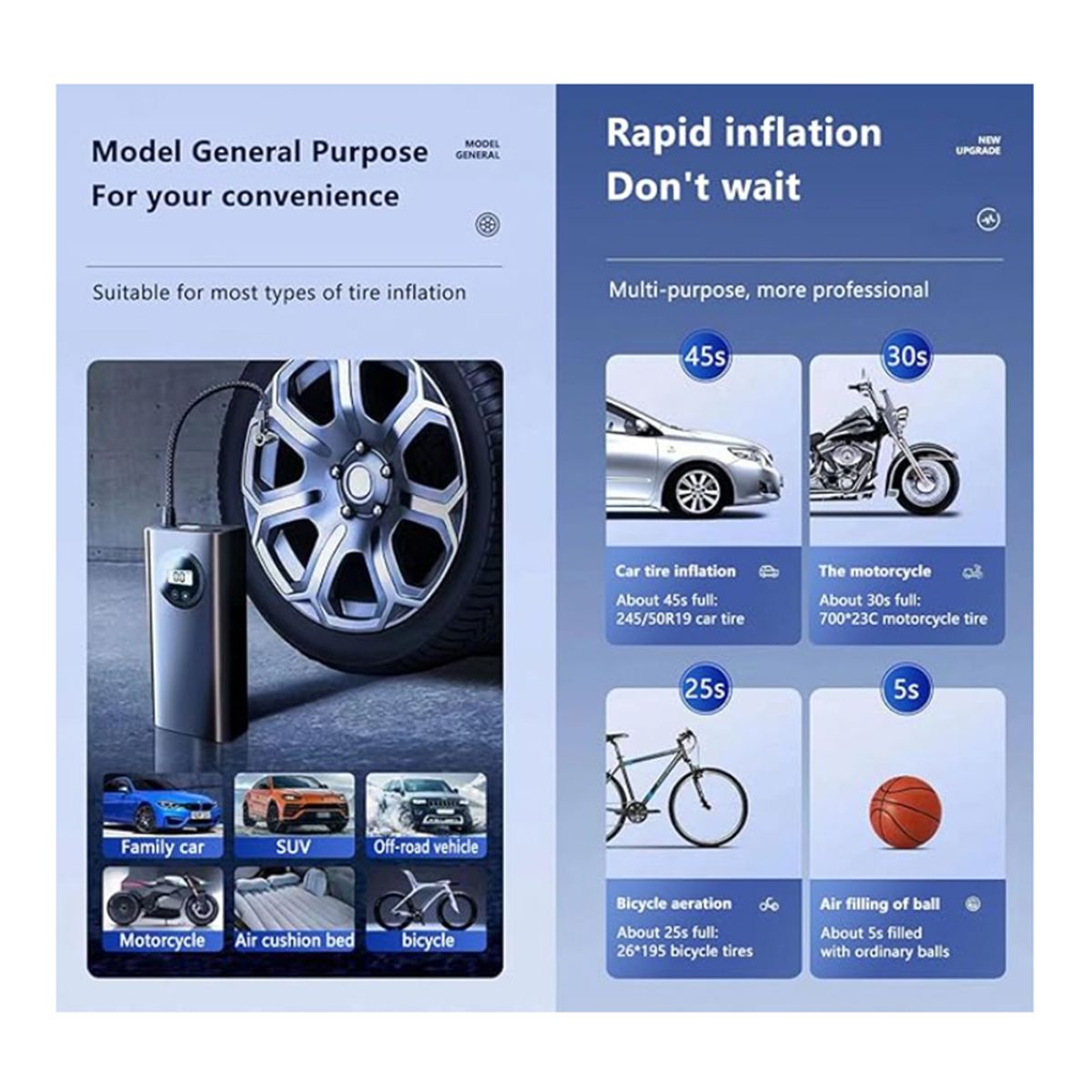 GENERICO - Compresor De Aire con pantalla Inflador llanta con cable