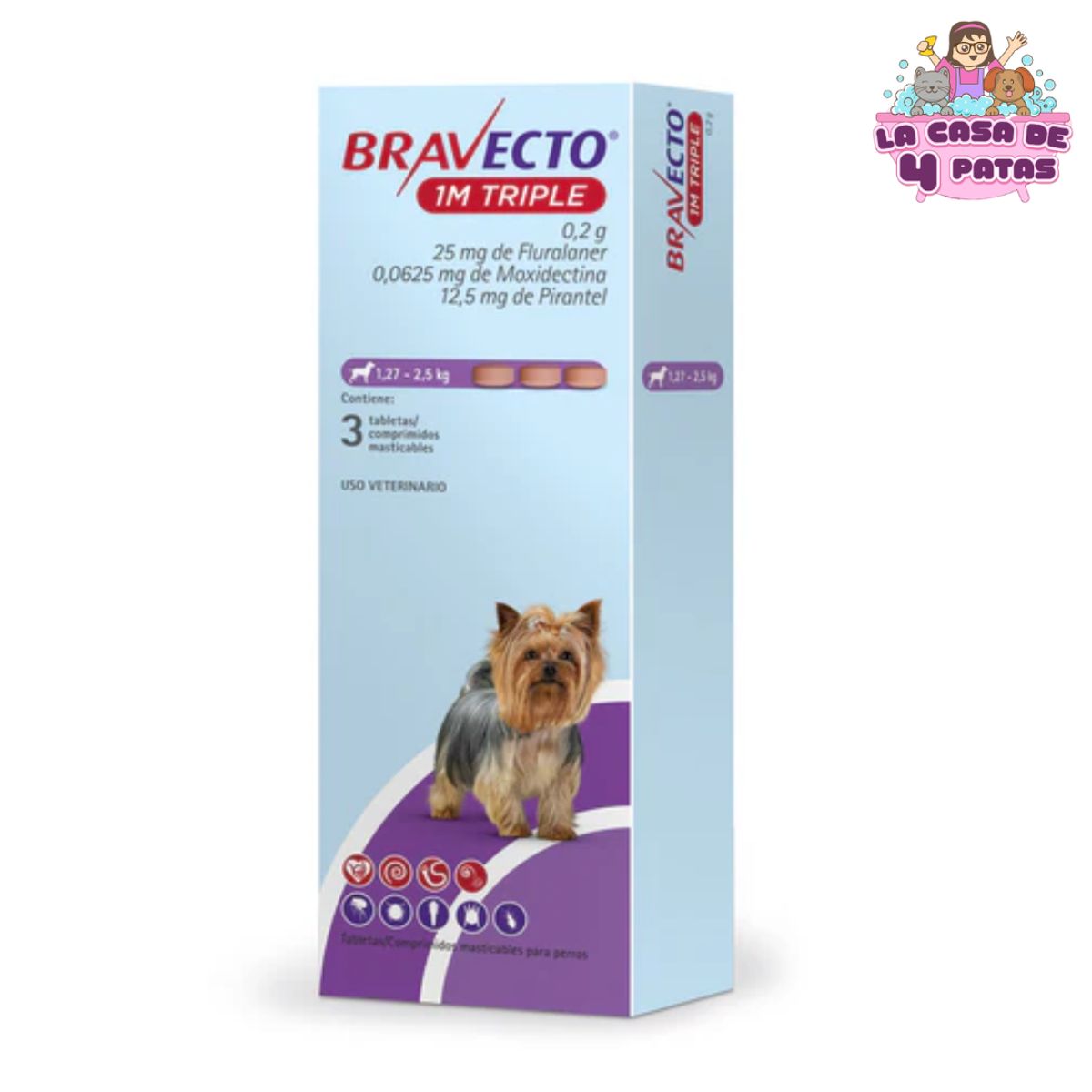 BRAVECTO - BRAVECTO 1M TRIPLE caja x3 pastillas 127kg A 25kg