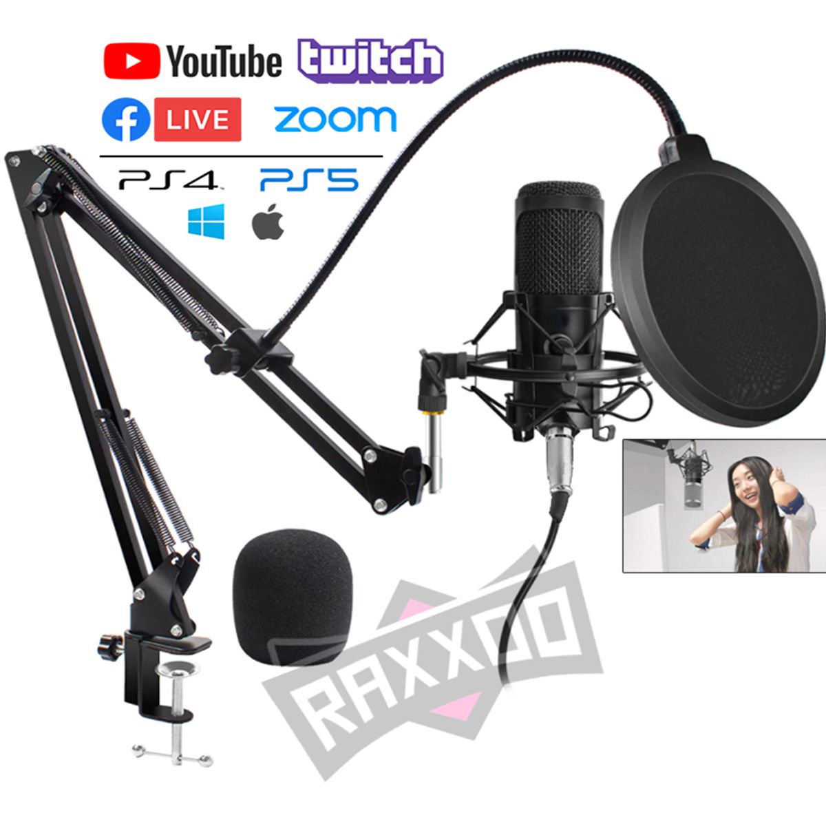 GENERICO - Kit Micrófono de Condensador Grabación Estudio Podcast