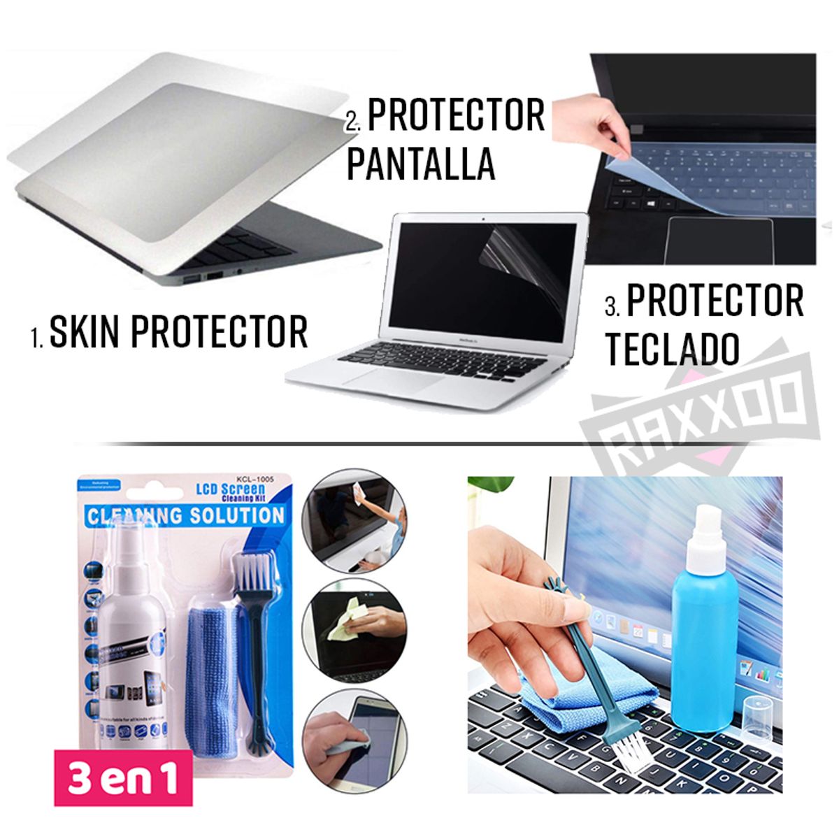 GENERICO - Combo protector de pantalla teclado skin hasta 15.6 + kit limpieza laptop