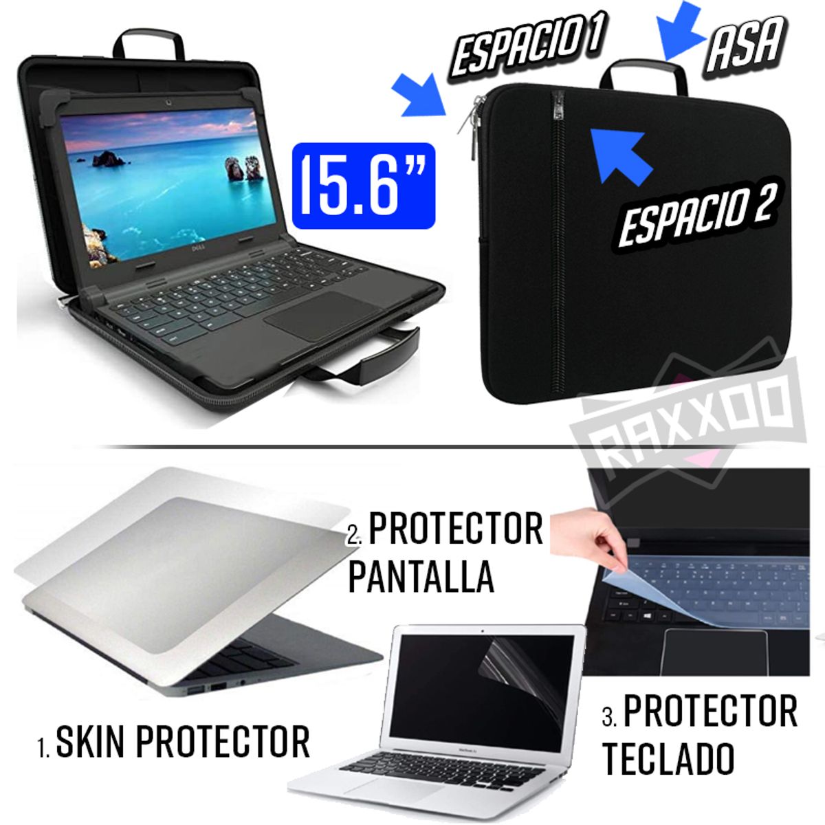 GENERICO - Kit para Laptop Maletin Funda + Skin protector para laptop 15 a 16