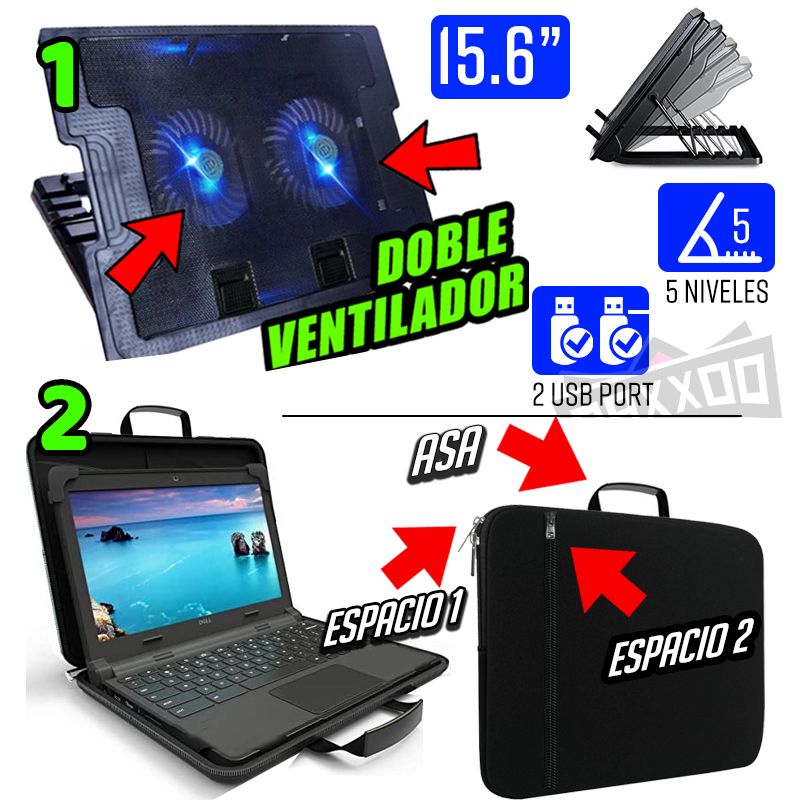 GENERICO - Cooler para Laptop + Maletin Funda para Notebook 15 a 16