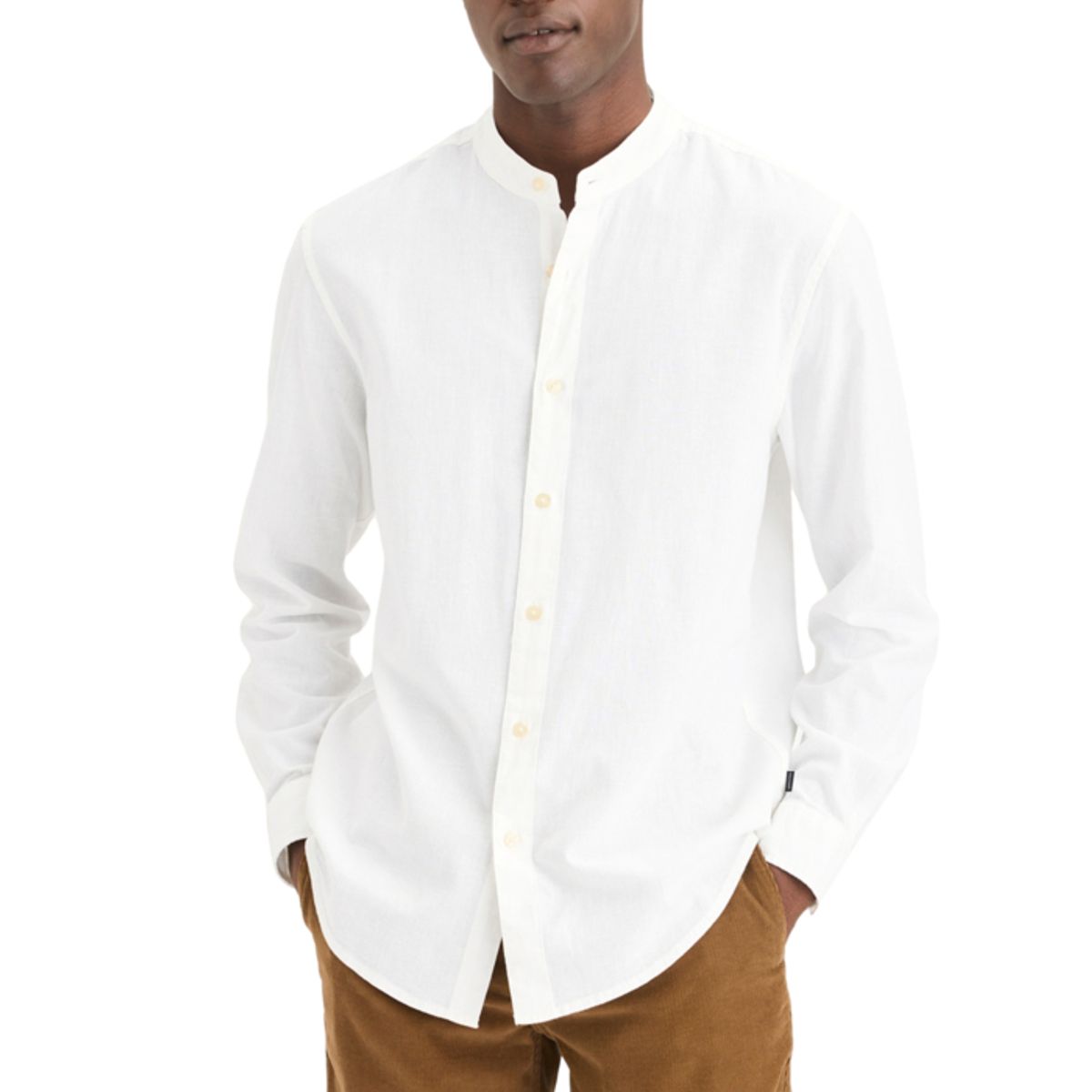 DOCKERS - Camisa Hombre Band Collar LS Regular Fit Blanco Dockers