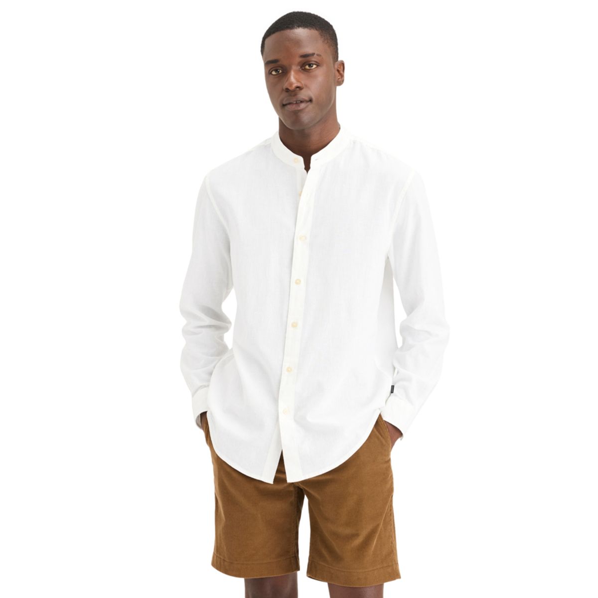 DOCKERS - Camisa Hombre Band Collar LS Regular Fit Blanco Dockers